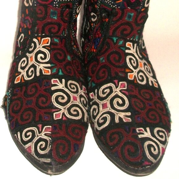 Unbranded Artisan-Made Central Asian Suzani Embroidered Side Zip Flat Boots 10M - Picture 5 of 12